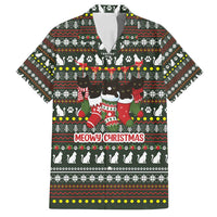 Black Cats in Stockings Family Matching Off Shoulder Short Dress and Hawaiian Shirt with Meowy Christmas Quote on Festive Pattern Design - Wonder Print Shop