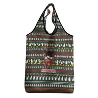 Black Cats in Stockings Grocery Bag with Meowy Christmas Quote on Festive Pattern Design - Wonder Print Shop