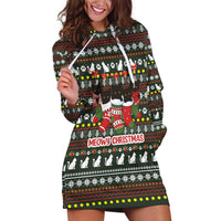 Black Cats in Stockings Hoodie Dress with Meowy Christmas Quote on Festive Pattern Design - Wonder Print Shop