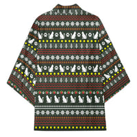 Black Cats in Stockings Kimono with Meowy Christmas Quote on Festive Pattern Design - Wonder Print Shop