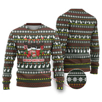 Black Cats in Stockings Ugly Christmas Sweater with Meowy Christmas Quote on Festive Pattern Design - Wonder Print Shop