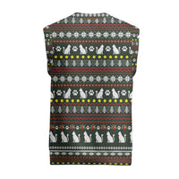 Black Cats in Stockings Christmas Knitted V-Neck Vest with Meowy Christmas Quote on Festive Pattern Design - Wonder Print Shop