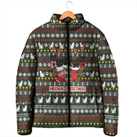 Black Cats in Stockings Padded Jacket with Meowy Christmas Quote on Festive Pattern Design - Wonder Print Shop