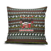 Black Cats in Stockings Pillow Cover with Meowy Christmas Quote on Festive Pattern Design - Wonder Print Shop