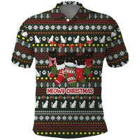 Black Cats in Stockings Polo Shirt with Meowy Christmas Quote on Festive Pattern Design - Wonder Print Shop
