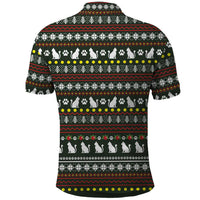 Black Cats in Stockings Polo Shirt with Meowy Christmas Quote on Festive Pattern Design - Wonder Print Shop