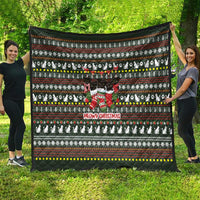 Black Cats in Stockings Quilt with Meowy Christmas Quote on Festive Pattern Design - Wonder Print Shop
