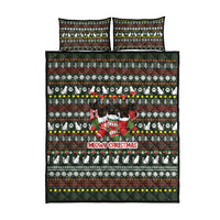 Black Cats in Stockings Quilt Bed Set with Meowy Christmas Quote on Festive Pattern Design - Wonder Print Shop