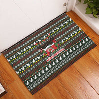 Black Cats in Stockings Rubber Doormat with Meowy Christmas Quote on Festive Pattern Design - Wonder Print Shop