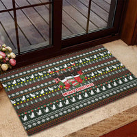 Black Cats in Stockings Rubber Doormat with Meowy Christmas Quote on Festive Pattern Design - Wonder Print Shop