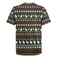 Black Cats in Stockings Rugby Jersey with Meowy Christmas Quote on Festive Pattern Design - Wonder Print Shop