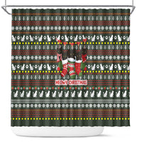 Black Cats in Stockings Shower Curtain with Meowy Christmas Quote on Festive Pattern Design - Wonder Print Shop