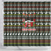 Black Cats in Stockings Shower Curtain with Meowy Christmas Quote on Festive Pattern Design - Wonder Print Shop