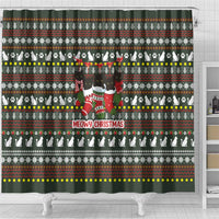 Black Cats in Stockings Shower Curtain with Meowy Christmas Quote on Festive Pattern Design - Wonder Print Shop
