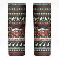 Black Cats in Stockings Skinny Tumbler with Meowy Christmas Quote on Festive Pattern Design - Wonder Print Shop