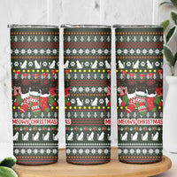 Black Cats in Stockings Skinny Tumbler with Meowy Christmas Quote on Festive Pattern Design - Wonder Print Shop