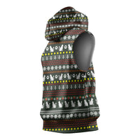 Black Cats in Stockings Sleeveless Hoodie with Meowy Christmas Quote on Festive Pattern Design - Wonder Print Shop