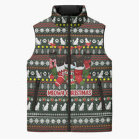 Black Cats in Stockings Sleeveless Puffer Jacket with Meowy Christmas Quote on Festive Pattern Design - Wonder Print Shop