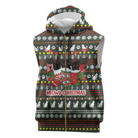 Black Cats in Stockings Sleeveless Zip Hoodie with Meowy Christmas Quote on Festive Pattern Design - Wonder Print Shop