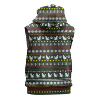 Black Cats in Stockings Sleeveless Zip Hoodie with Meowy Christmas Quote on Festive Pattern Design - Wonder Print Shop