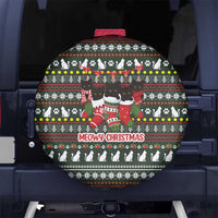 Black Cats in Stockings Spare Tire Cover with Meowy Christmas Quote on Festive Pattern Design - Wonder Print Shop