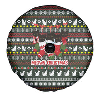 Black Cats in Stockings Spare Tire Cover with Meowy Christmas Quote on Festive Pattern Design - Wonder Print Shop