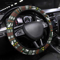 Black Cats in Stockings Steering Wheel Cover with Meowy Christmas Quote on Festive Pattern Design - Wonder Print Shop