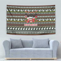 Black Cats in Stockings Tapestry with Meowy Christmas Quote on Festive Pattern Design - Wonder Print Shop
