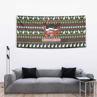 Black Cats in Stockings Tapestry with Meowy Christmas Quote on Festive Pattern Design - Wonder Print Shop