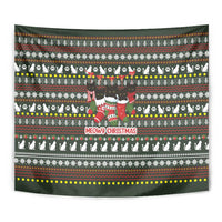 Black Cats in Stockings Tapestry with Meowy Christmas Quote on Festive Pattern Design - Wonder Print Shop