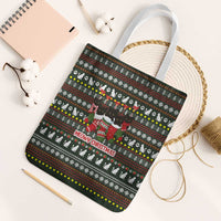 Black Cats in Stockings Tote Bag with Meowy Christmas Quote on Festive Pattern Design - Wonder Print Shop