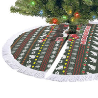 Black Cats in Stockings Tree Skirt with Meowy Christmas Quote on Festive Pattern Design - Wonder Print Shop