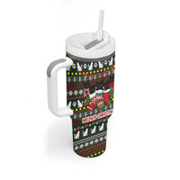 Black Cats in Stockings Tumbler With Handle with Meowy Christmas Quote on Festive Pattern Design - Wonder Print Shop