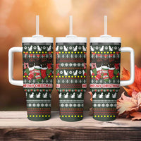 Black Cats in Stockings Tumbler With Handle with Meowy Christmas Quote on Festive Pattern Design - Wonder Print Shop