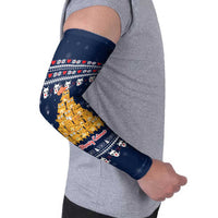 Meowy Catmas Arm Sleeves with Orange Cats Christmas Tree and Snowflake Pattern Design - Wonder Print Shop