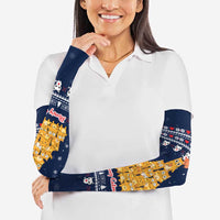 Meowy Catmas Arm Sleeves with Orange Cats Christmas Tree and Snowflake Pattern Design - Wonder Print Shop