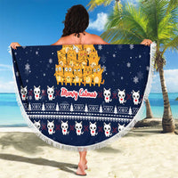 Meowy Catmas Beach Blanket with Orange Cats Christmas Tree and Snowflake Pattern Design - Wonder Print Shop