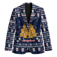 Meowy Catmas Blazer with Orange Cats Christmas Tree and Snowflake Pattern Design - Wonder Print Shop