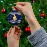 Meowy Catmas Ceramic Ornament with Orange Cats Christmas Tree and Snowflake Pattern Design - Wonder Print Shop
