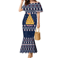 Meowy Catmas Family Matching Mermaid Dress and Hawaiian Shirt with Orange Cats Christmas Tree and Snowflake Pattern Design - Wonder Print Shop