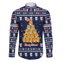 Meowy Catmas Family Matching Off The Shoulder Long Sleeve Dress and Hawaiian Shirt with Orange Cats Christmas Tree and Snowflake Pattern Design - Wonder Print Shop