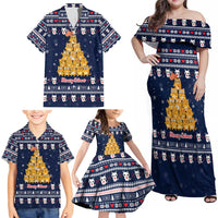 Meowy Catmas Family Matching Off Shoulder Maxi Dress and Hawaiian Shirt with Orange Cats Christmas Tree and Snowflake Pattern Design - Wonder Print Shop