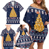 Meowy Catmas Family Matching Off Shoulder Short Dress and Hawaiian Shirt with Orange Cats Christmas Tree and Snowflake Pattern Design - Wonder Print Shop