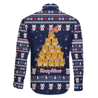 Meowy Catmas Family Matching Off Shoulder Short Dress and Hawaiian Shirt with Orange Cats Christmas Tree and Snowflake Pattern Design - Wonder Print Shop
