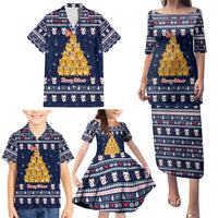 Meowy Catmas Family Matching Puletasi and Hawaiian Shirt with Orange Cats Christmas Tree and Snowflake Pattern Design - Wonder Print Shop