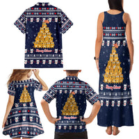 Meowy Catmas Family Matching Tank Maxi Dress and Hawaiian Shirt with Orange Cats Christmas Tree and Snowflake Pattern Design - Wonder Print Shop