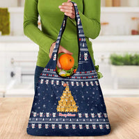 Meowy Catmas Grocery Bag with Orange Cats Christmas Tree and Snowflake Pattern Design - Wonder Print Shop