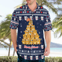 Meowy Catmas Hawaiian Shirt with Orange Cats Christmas Tree and Snowflake Pattern Design - Wonder Print Shop