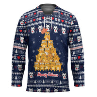 Meowy Catmas Hockey Jersey with Orange Cats Christmas Tree and Snowflake Pattern Design - Wonder Print Shop