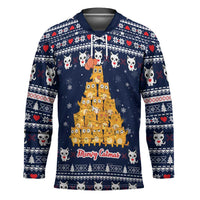 Meowy Catmas Hockey Jersey with Orange Cats Christmas Tree and Snowflake Pattern Design - Wonder Print Shop